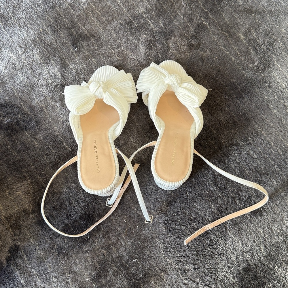 Loeffler Randall. White Bow Slip-On Sandals. Perfect for the bride!